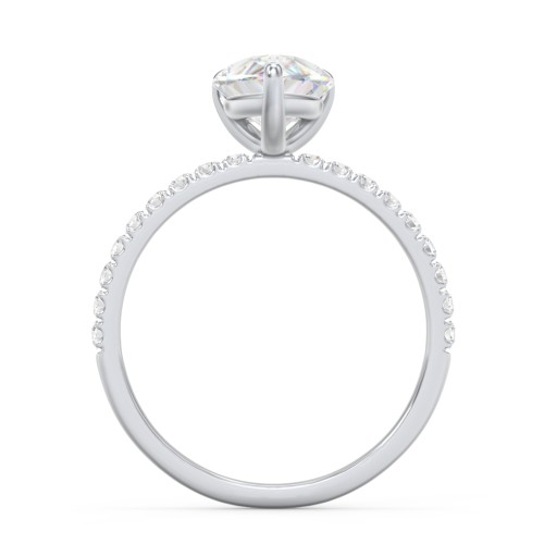 2.5 ct. (10.5x7mm) Pear Moissanite Engagement Ring With 1.5mm Side Stones – 9kt White Gold with Moissanite and Lab Diamond