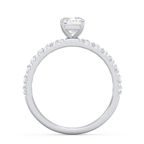 1 ct. (7x5mm) Emerald-Cut Moissanite Engagement Ring With 2mm Side Stones – 9kt White Gold with Moissanite and Lab Diamond