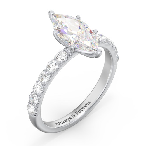 2 ct. (12x6mm) Marquise Moissanite Engagement Ring With 2mm Side Stones – 9kt White Gold with Moissanite and Lab Diamond