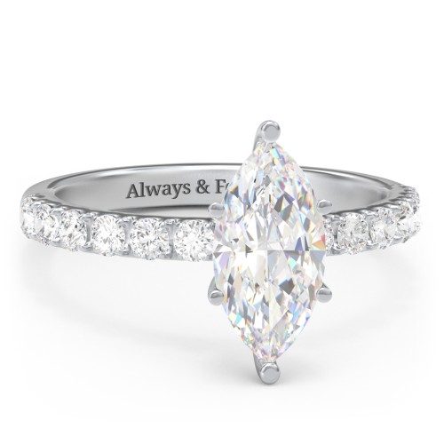 2 ct. (12x6mm) Marquise Moissanite Engagement Ring With 2mm Side Stones – 9kt White Gold with Moissanite and Lab Diamond