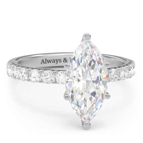 3 ct. (14x7mm) Marquise Moissanite Engagement Ring With 2mm Side Stones – 9kt White Gold with Moissanite and Lab Diamond