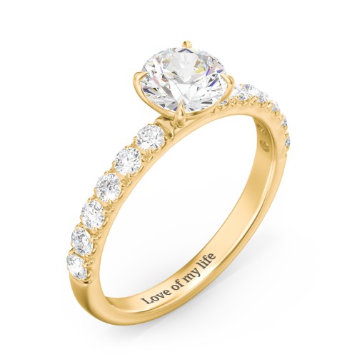 1 ct. (6.5mm) Moissanite Engagement Ring With 2mm Side Stones – 9kt Yellow Gold with Moissanite and Lab Diamond
