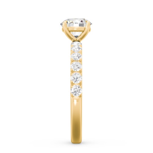 1 ct. (6.5mm) Moissanite Engagement Ring With 2mm Side Stones – 9kt Yellow Gold with Moissanite and Lab Diamond