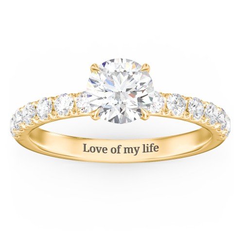 1 ct. (6.5mm) Moissanite Engagement Ring With 2mm Side Stones – 9kt Yellow Gold with Moissanite and Lab Diamond