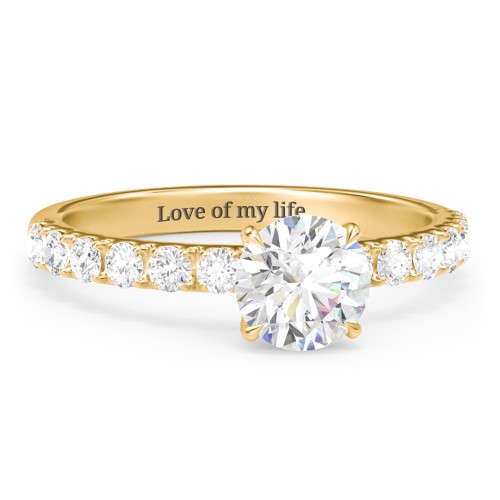 1 ct. (6.5mm) Moissanite Engagement Ring With 2mm Side Stones – 9kt Yellow Gold with Moissanite and Lab Diamond