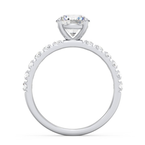 1.5 ct. (7.5mm) Moissanite Engagement Ring With 2mm Side Stones – 9kt White Gold with Moissanite and Lab Diamond