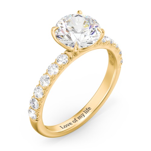 2 ct. (8mm) Moissanite Engagement Ring With 2mm Side Stones – 9kt Yellow Gold with Moissanite and Lab Diamond