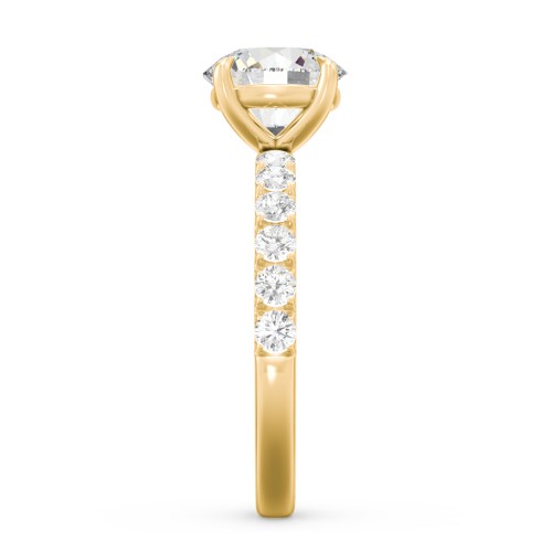 2 ct. (8mm) Moissanite Engagement Ring With 2mm Side Stones – 9kt Yellow Gold with Moissanite and Lab Diamond