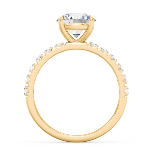 2 ct. (8mm) Moissanite Engagement Ring With 2mm Side Stones – 9kt Yellow Gold with Moissanite and Lab Diamond