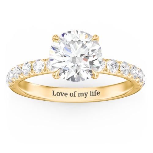 2 ct. (8mm) Moissanite Engagement Ring With 2mm Side Stones – 9kt Yellow Gold with Moissanite and Lab Diamond