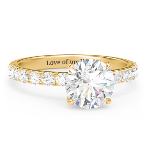 2 ct. (8mm) Moissanite Engagement Ring With 2mm Side Stones – 9kt Yellow Gold with Moissanite and Lab Diamond