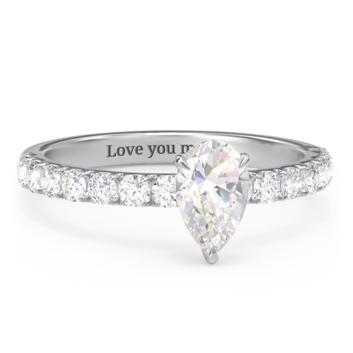1 ct. (8x5mm) Pear Moissanite Engagement Ring With 2mm Side Stones – 9kt White Gold with Moissanite and Lab Diamond