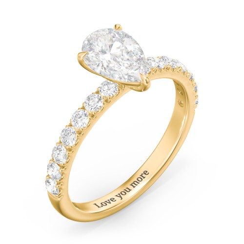 1.5 ct. (9x6mm) Pear Moissanite Engagement Ring With 2mm Side Stones – 9kt Yellow Gold with Moissanite and Lab Diamond