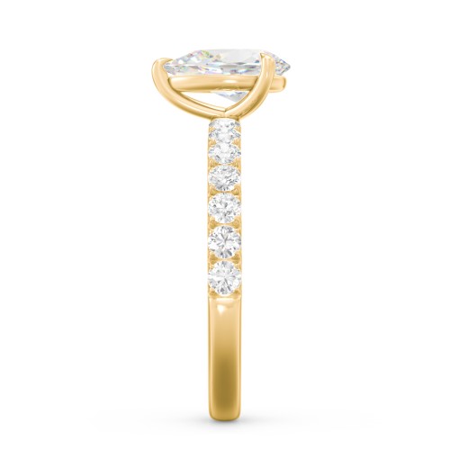 1.5 ct. (9x6mm) Pear Moissanite Engagement Ring With 2mm Side Stones – 9kt Yellow Gold with Moissanite and Lab Diamond