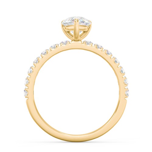 1.5 ct. (9x6mm) Pear Moissanite Engagement Ring With 2mm Side Stones – 9kt Yellow Gold with Moissanite and Lab Diamond