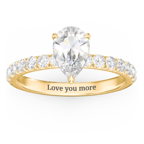1.5 ct. (9x6mm) Pear Moissanite Engagement Ring With 2mm Side Stones – 9kt Yellow Gold with Moissanite and Lab Diamond