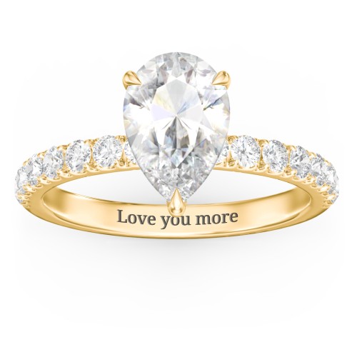 2.5 ct. (10.5x7mm) Pear Moissanite Engagement Ring With 2mm Side Stones – 9kt Yellow Gold with Moissanite and Lab Diamond