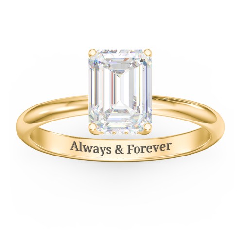 2 ct. (8x6mm) Emerald-Cut Moissanite Engagement Ring with Hidden Halo – 9kt Yellow Gold with Moissanite and Lab Diamond