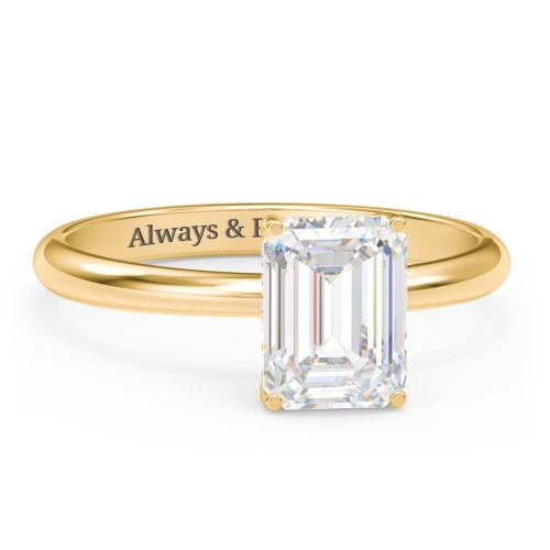 2 ct. (8x6mm) Emerald-Cut Moissanite Engagement Ring with Hidden Halo – 9kt Yellow Gold with Moissanite and Lab Diamond