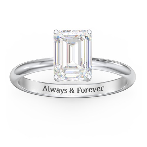 2 ct. (8x6mm) Emerald-Cut Moissanite Engagement Ring with Hidden Halo – 9kt White Gold with Moissanite and Lab Diamond