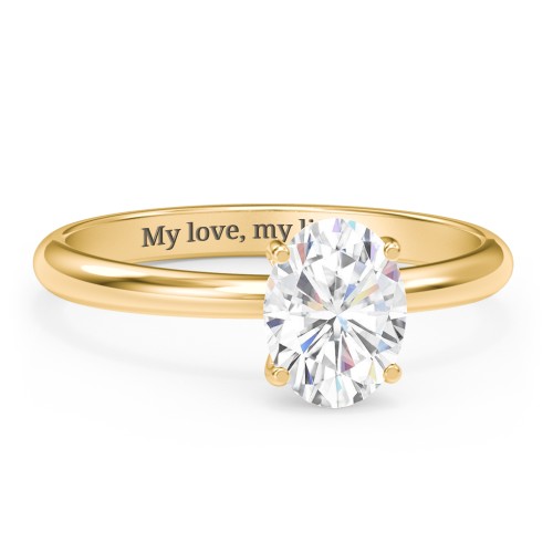 1.5 ct. (8x6mm) Oval Moissanite Engagement Ring with Hidden Halo – 9kt Yellow Gold with Moissanite and Lab Diamond