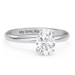1.5 ct. (8x6mm) Oval Moissanite Engagement Ring with Hidden Halo – 9kt White Gold with Moissanite and Lab Diamond