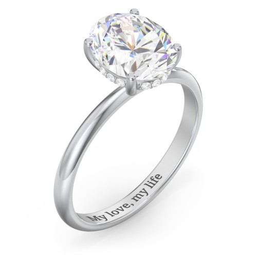 3 ct. (10x8mm) Oval Moissanite Engagement Ring with Hidden Halo – 9kt White Gold with Moissanite and Lab Diamond