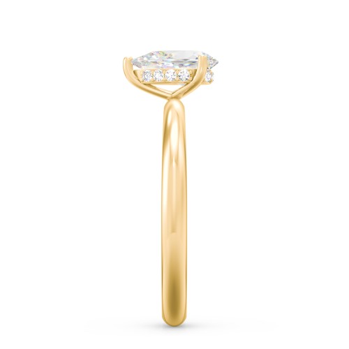 1 ct. (8x5mm) Pear Moissanite Engagement Ring with Hidden Halo – 9kt Yellow Gold with Moissanite and Lab Diamond