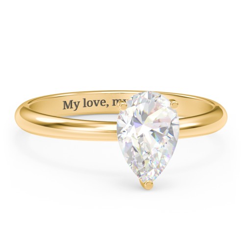1.5 ct. (9x6mm) Pear Moissanite Engagement Ring with Hidden Halo – 9kt Yellow Gold with Moissanite and Lab Diamond