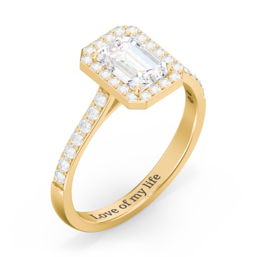 1 ct. (7x5mm) Emerald-Cut Moissanite Halo Engagement Ring with Side Stones