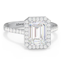 3 ct. (9x7mm) Emerald-Cut Moissanite Halo Engagement Ring with Side Stones