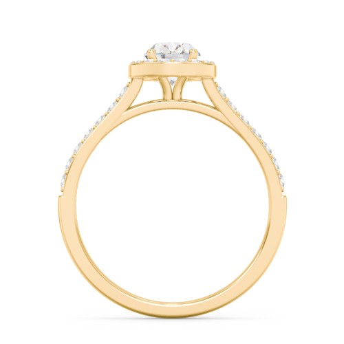 1 ct. (7x5mm) Oval Moissanite Halo Engagement Ring with Side Stones – 9kt Yellow Gold with Moissanite and Lab Diamond