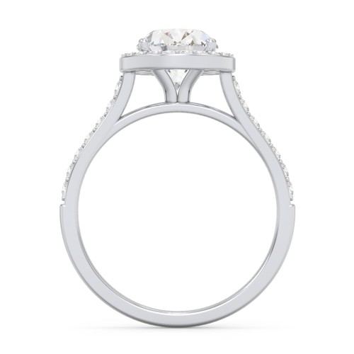 2 ct. (9x7mm) Oval Moissanite Halo Engagement Ring with Side Stones – 9kt White Gold with Moissanite and Lab Diamond