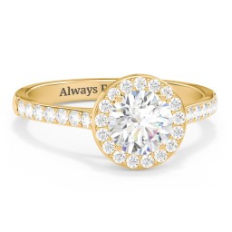 1 ct. (6.5mm) Moissanite Halo Engagement Ring with Side Stones in 9K Solid Yellow Gold with Moissanite and Lab Diamond