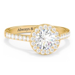 1 ct. (6.5mm) Moissanite Halo Engagement Ring with Side Stones in 9K Solid Yellow Gold