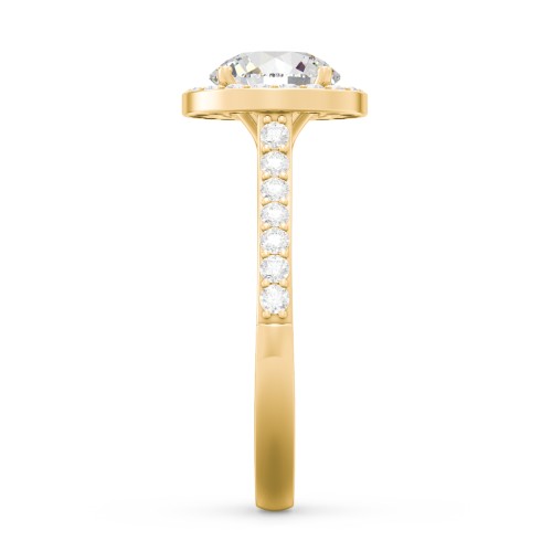 1.5 ct. (7.5mm) Moissanite Halo Engagement Ring with Side Stones – 9kt Yellow Gold with Moissanite and Lab Diamond