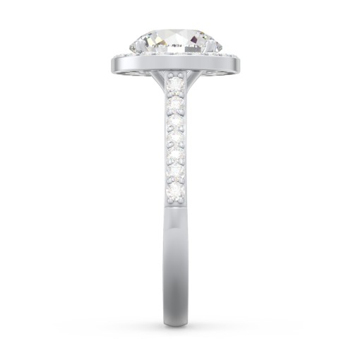 2 ct. (8mm) Moissanite Halo Engagement Ring with Side Stones – 9kt White Gold with Moissanite and Lab Diamond