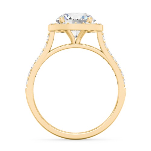 2 ct. (8mm) Moissanite Halo Engagement Ring with Side Stones – 9kt Yellow Gold with Moissanite and Lab Diamond