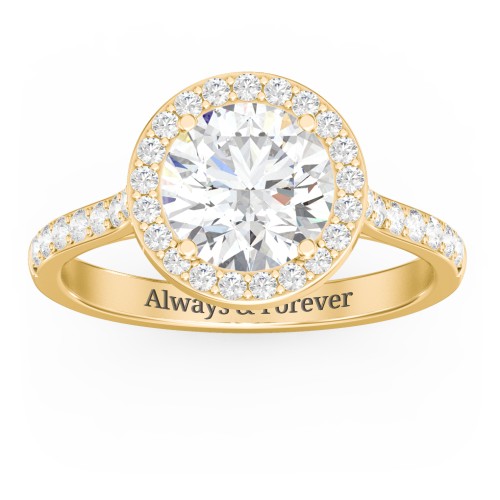 2 ct. (8mm) Moissanite Halo Engagement Ring with Side Stones – 9kt Yellow Gold with Moissanite and Lab Diamond