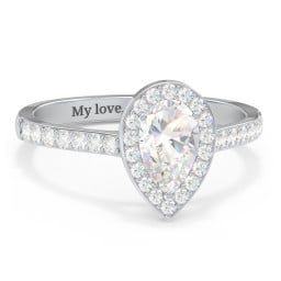 1 ct. (8x5mm) Pear Moissanite Halo Engagement Ring with Side Stones