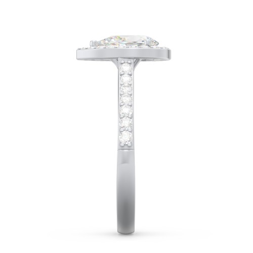 1 ct. (8x5mm) Pear Moissanite Halo Engagement Ring with Side Stones – 9kt White Gold with Moissanite and Lab Diamond