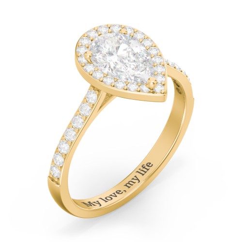 1.5 ct. (9x6mm) Pear Moissanite Halo Engagement Ring with Side Stones