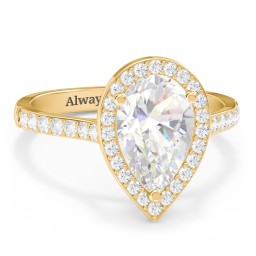 3 ct. (11x7mm) Pear Moissanite Halo Engagement Ring with Side Stones in 9K Solid Yellow Gold with Moissanite and Lab Diamond
