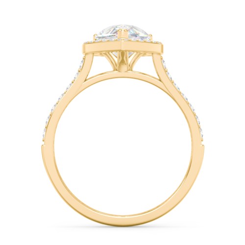 3 ct. (11x7mm) Pear Moissanite Halo Engagement Ring with Side Stones – 9kt Yellow Gold with Moissanite and Lab Diamond