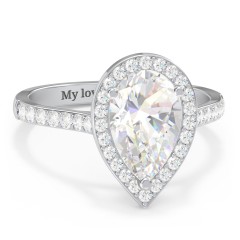 3 ct. (11x7mm) Pear Moissanite Halo Engagement Ring with Side Stones – 9kt White Gold with Moissanite and Lab Diamond