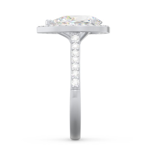3 ct. (11x7mm) Pear Moissanite Halo Engagement Ring with Side Stones – 9kt White Gold with Moissanite and Lab Diamond