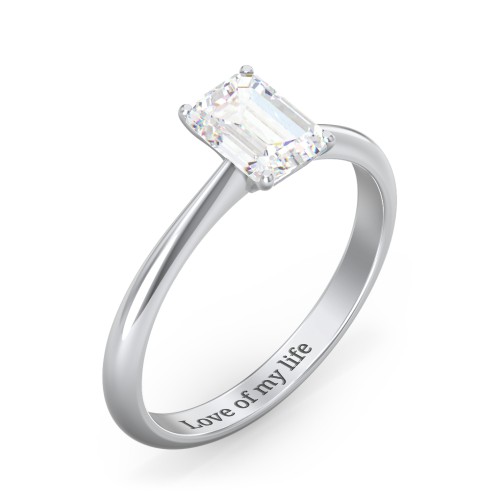 1 ct. (7x5mm) Emerald-Cut Moissanite Engagement Ring with Tapered Knife Edge – 9kt White Gold with Moissanite