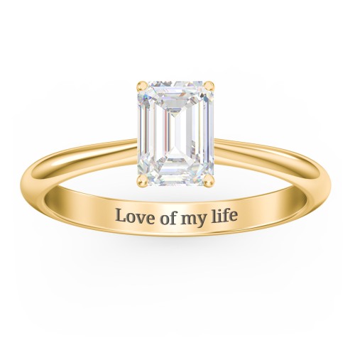 1 ct. (7x5mm) Emerald-Cut Moissanite Engagement Ring with Tapered Knife Edge – 9kt Yellow Gold with Moissanite