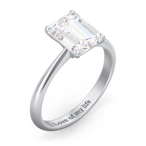 3 ct. (9x7mm) Emerald-Cut Moissanite Engagement Ring with Tapered Knife Edge – 9kt White Gold with Moissanite