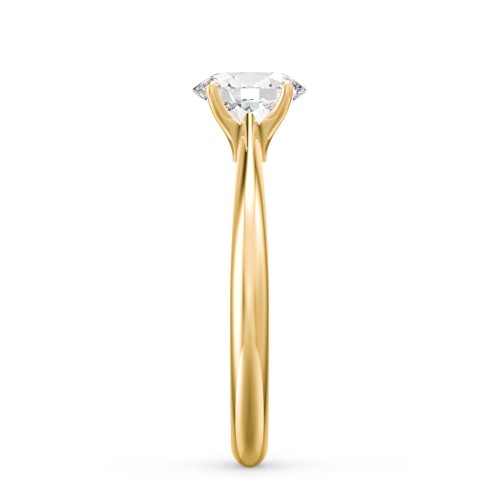 1 ct. (7x5mm) Oval Moissanite Engagement Ring with Tapered Knife Edge – 9kt Yellow Gold with Moissanite